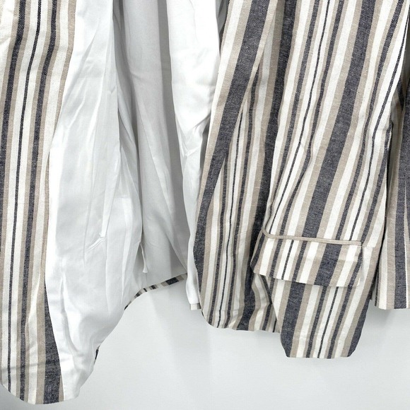 Ann Taylor Striped Linen Long Blazer Jacket 12 - Picture 3 of 7